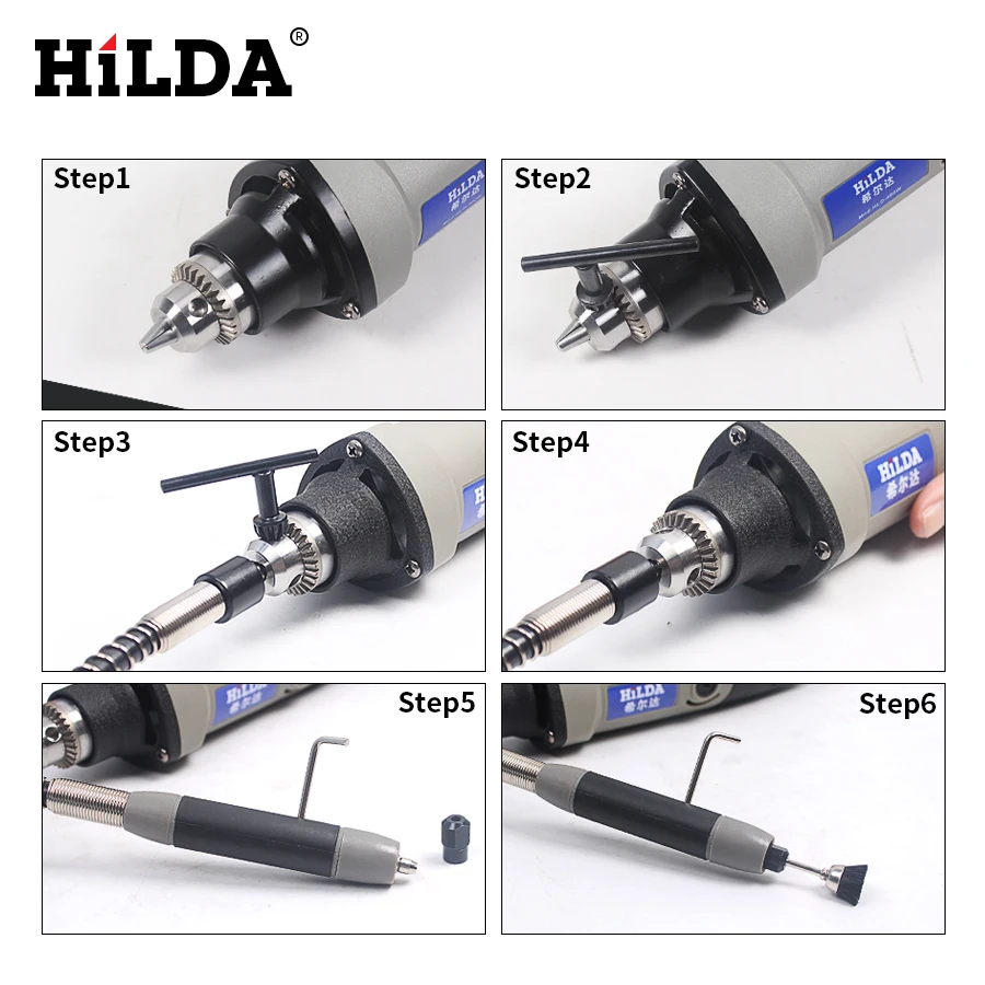 HILDA-Eixo Flexível para Ferramenta Moedor Rotativo, Acessórios Dremel, 400W, 110cm, 6 Mandris