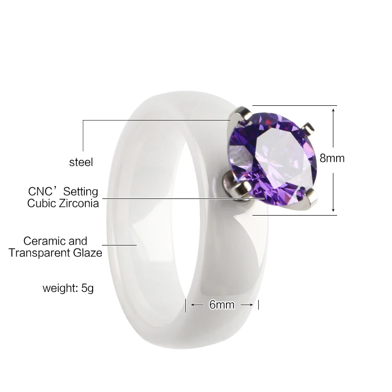 2018 Fashion Vintage Women Purple Crystal Ceramic Ring Black ColorFilled Zircon Crystal Rings Size 6-9 Engagement Rings