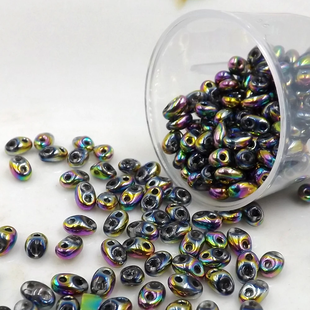 CHOOSE COLOR 100pcs Luster Czech Glass Seed Beads Two Hole  beads 5x2.5mm