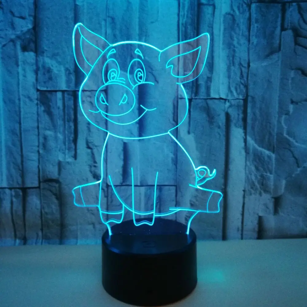 Cartoon Piglet 3d Lamp Colorful Touch Led Visual Led Night Light Decoration Atmosphere Small Table 3d Light Fixtures