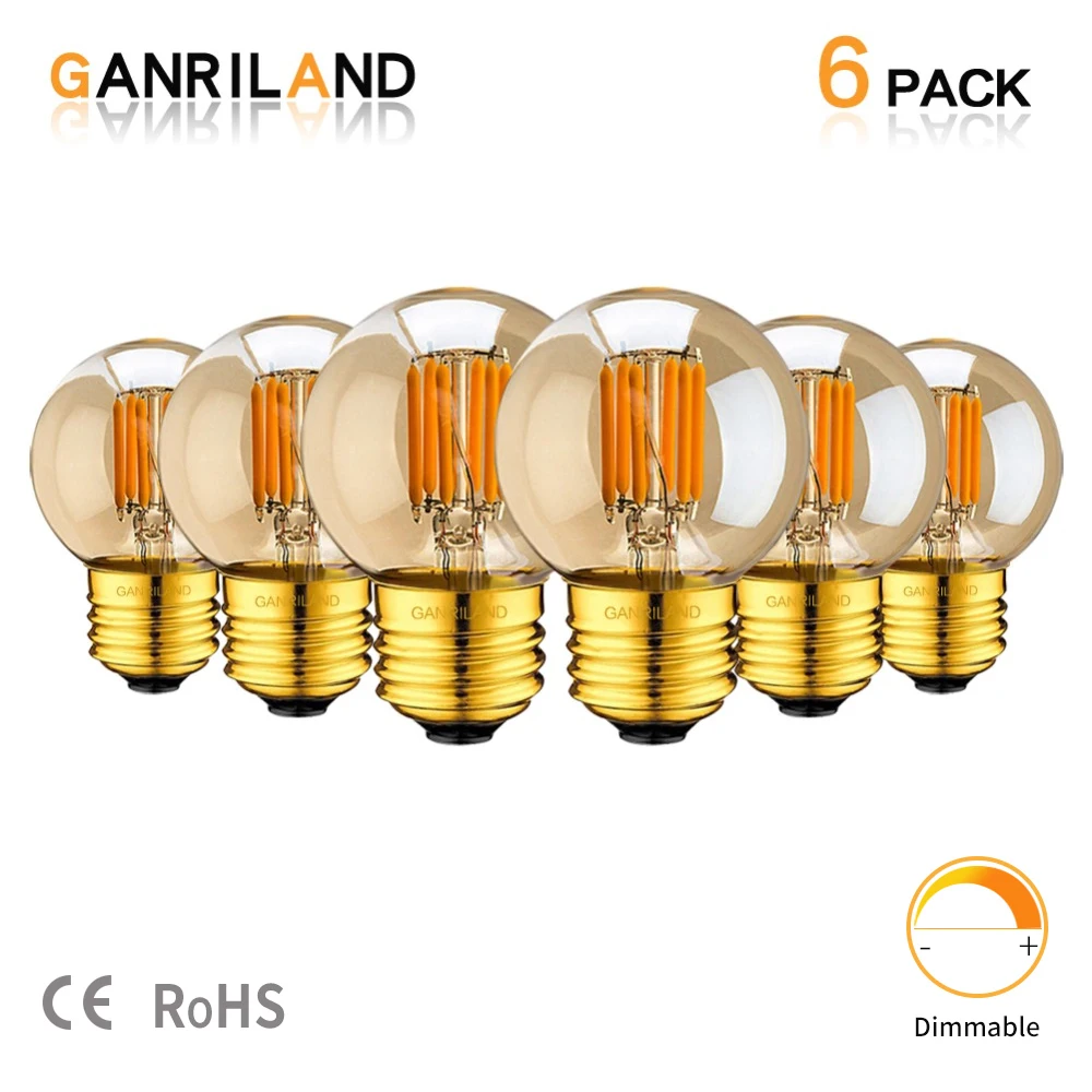 GANRILAND G40 3W Led Bubs For String Lights 110V 220V Warm White 2200K Golden Filament Globe Ball Bulb E26 E27 Bombilla Decor