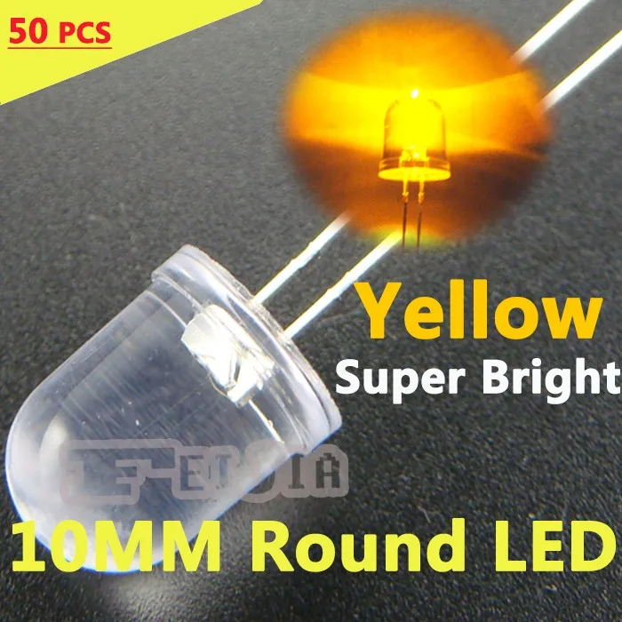 50pcs/lot 10mm Yellow Round LED Diode Lndicator lights Super bright [Yellow] DC3.2-3.4V 20mA Free Shipping