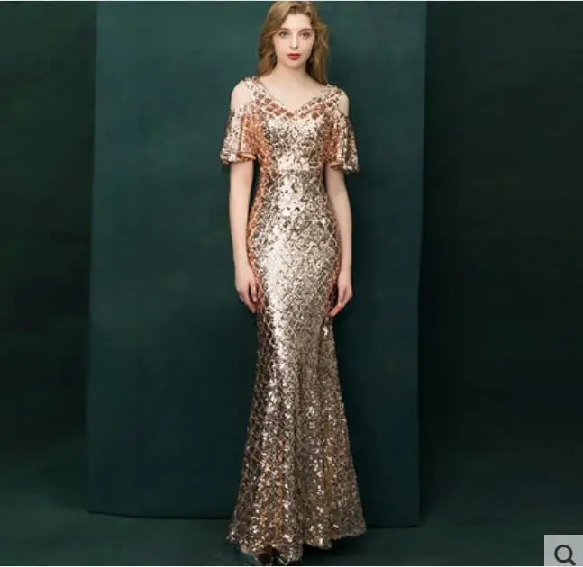 

fashion Gold Sequins Long Dress Women's Birthday Celebrate Outfit Nightclub Prom Women Singer Dance Costume Slim Outfit Dress