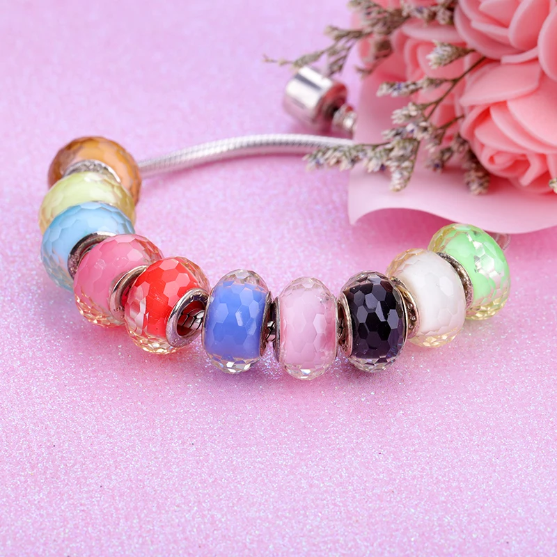 New European Colorful Lampwork Glass Bead Murano Plastic Aolly Charm Fit Pandora Bracelet Bangle Women Girl DIY Jewelry Dropship