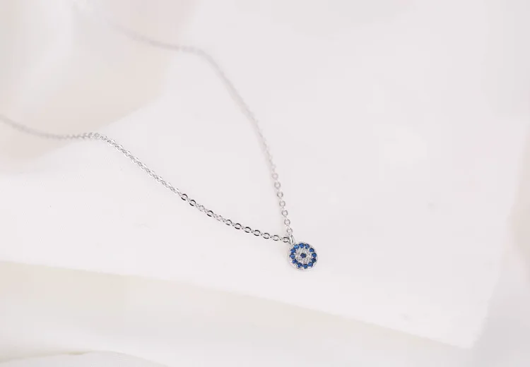 925 Stamp Silver Color Eyes Of Evil Necklaces Pendants Women Blue Cubic Zircon Wedding Necklaces&Pendants Jewelry image 6