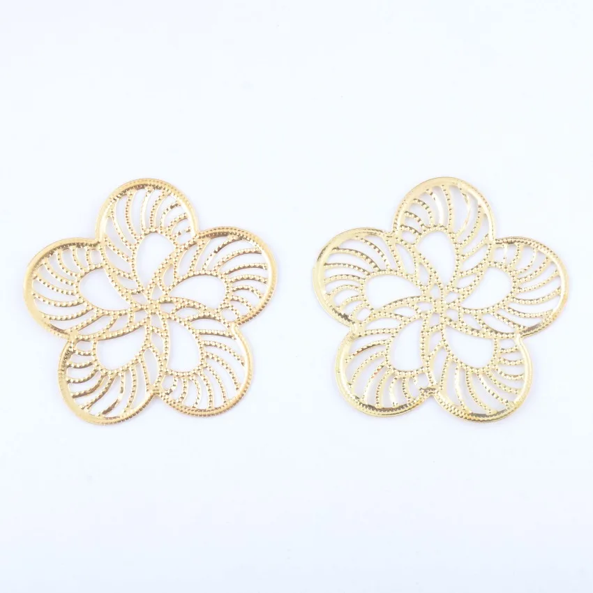 Free shipping Retail 15Pcs Embellishment Findings Flower Filigree Connectors Gold Tone Gift Decoration DIY Hollow 5x5cm F0414*3