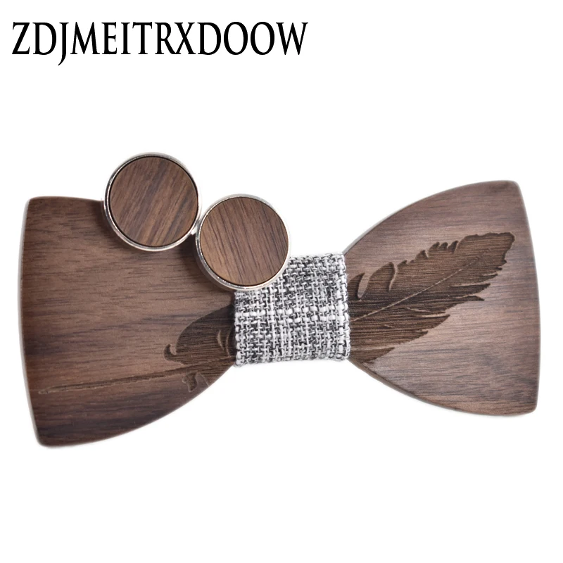 New 2018  Classic feather noble Wood Bow Ties for Mens Wedding Suits Wooden Bow Tie Butterfly Shape Bowknots