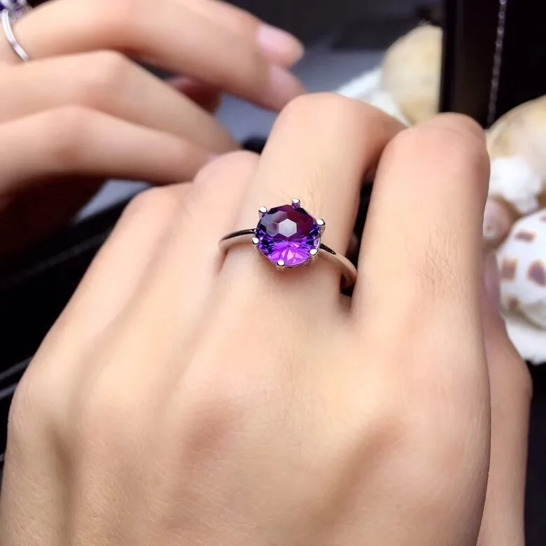 shiny purple amethyst ring earrings and necklace jewelry set women silver fine jewelry round gem fashion ornament birthday gift