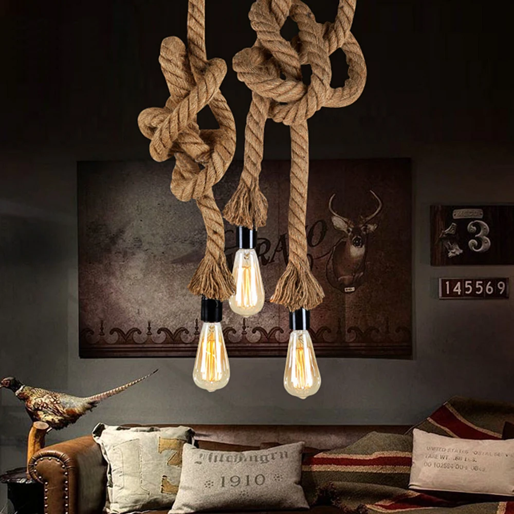 

Vintage Rope Pendant Light Lamp Loft Creative Personality Industrial Lamp Edison Bulb American Style For Living Room