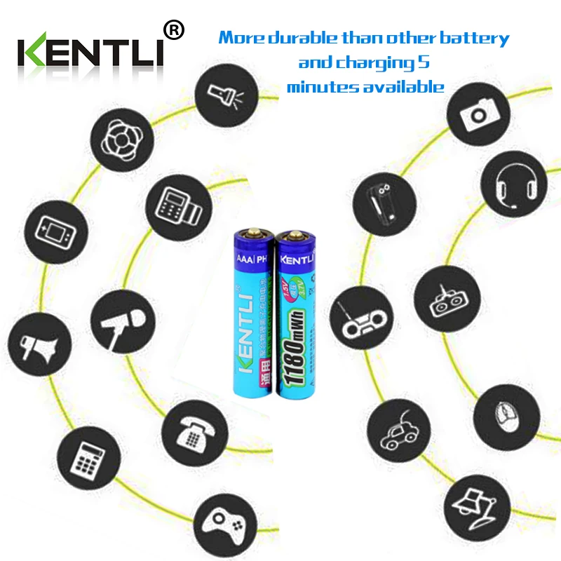 KENTLI 8pcs no memory effect 1.5v 1180mWh AAA polymer lithium li-ion rechargeable batteries aaa battery
