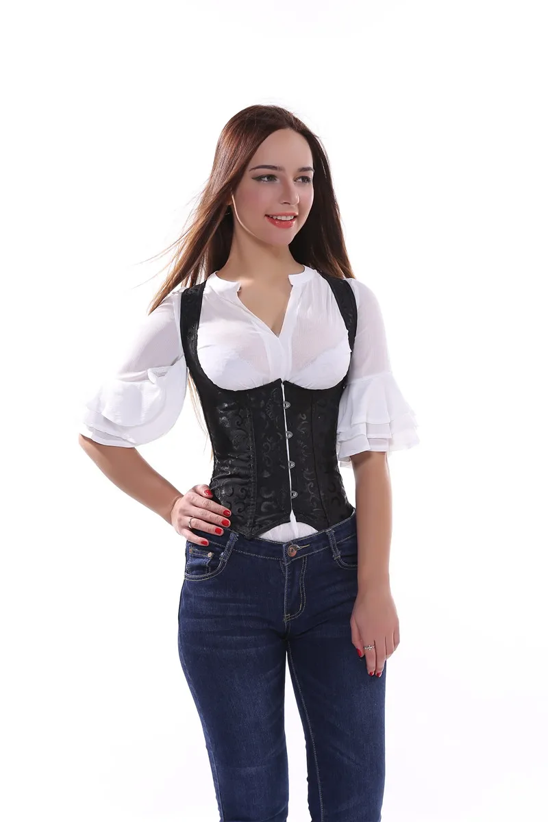 Sapubonva Underbust Corsets Top Brocode Sexy Bustiers Gothic Slimming Corselet Vest Cupless Plus Size White costumes gowns