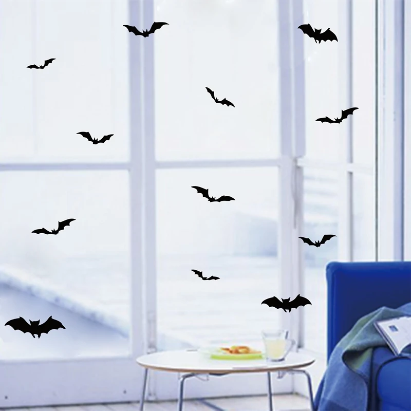 12pcs Bats Vinyl Wall Sticker Halloween Decorative Decals DIY Creative Stickers For Car Window, Laptop, Phone Decoration