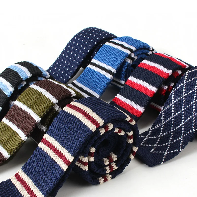 Men Knitted Knit Leisure Striped Ties Fashion Skinny Narrow Slim dot Neck Ties For Men Skinny Woven Designer Cravat for man