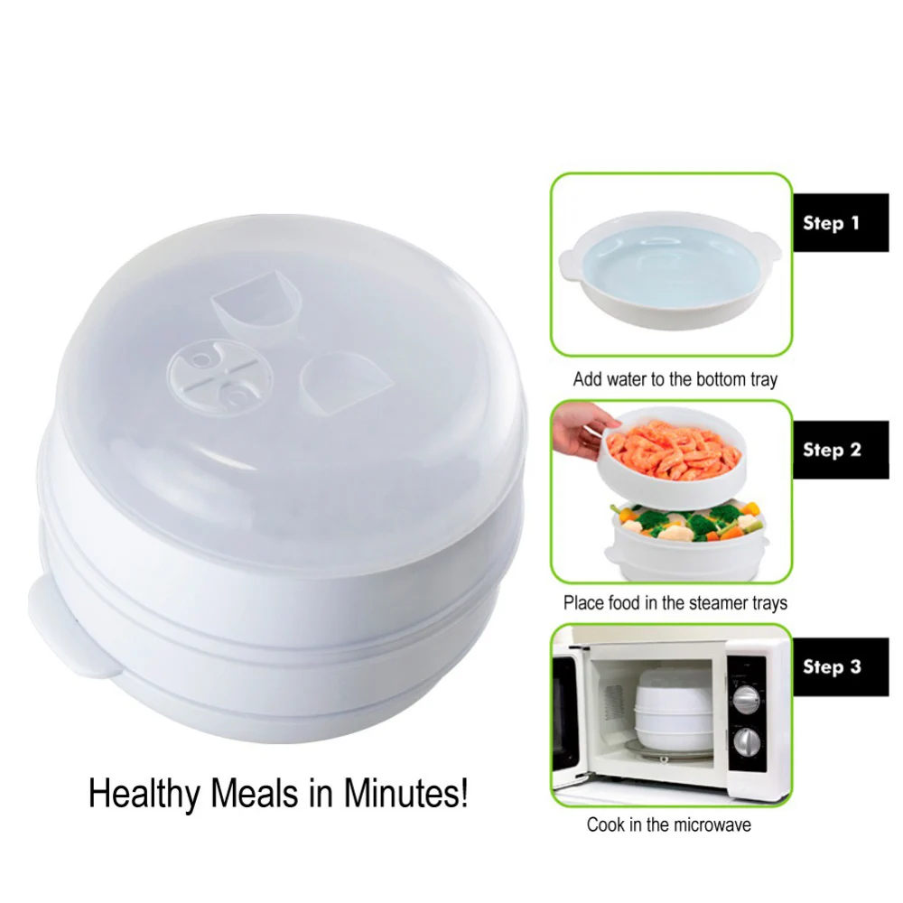 

2 Tier Microwave Food Steamer Cookware Steam Cooking Veggies Fish Seafood Double Layer Plastic Steamer As Seen On