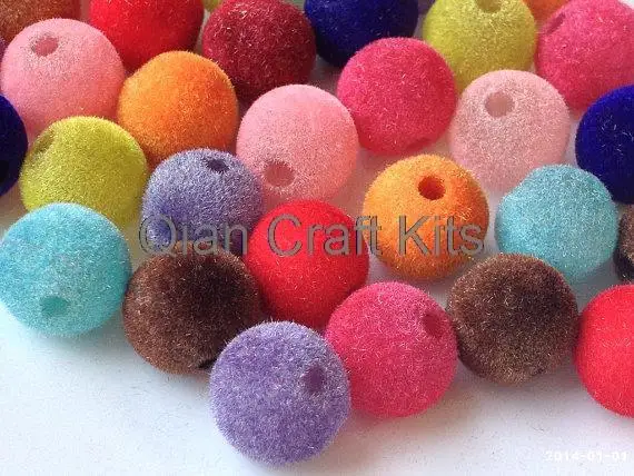 150pcs mix colors and mix sizes 12mm-16mm Round Faux Velvet Acrylic Beads of Assorted Colors