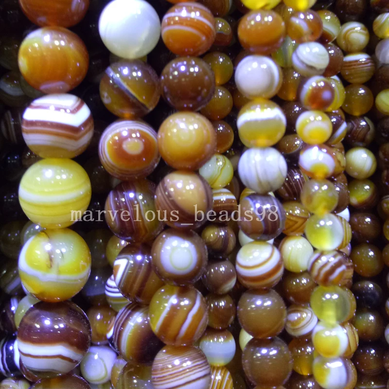 Fashion Jewelry 6mm  8mm 10mm 12mm 14mm Yellow Brown Stripes Veins Carnelain Ball Loose Beads Wholesale 5 strands  15.5