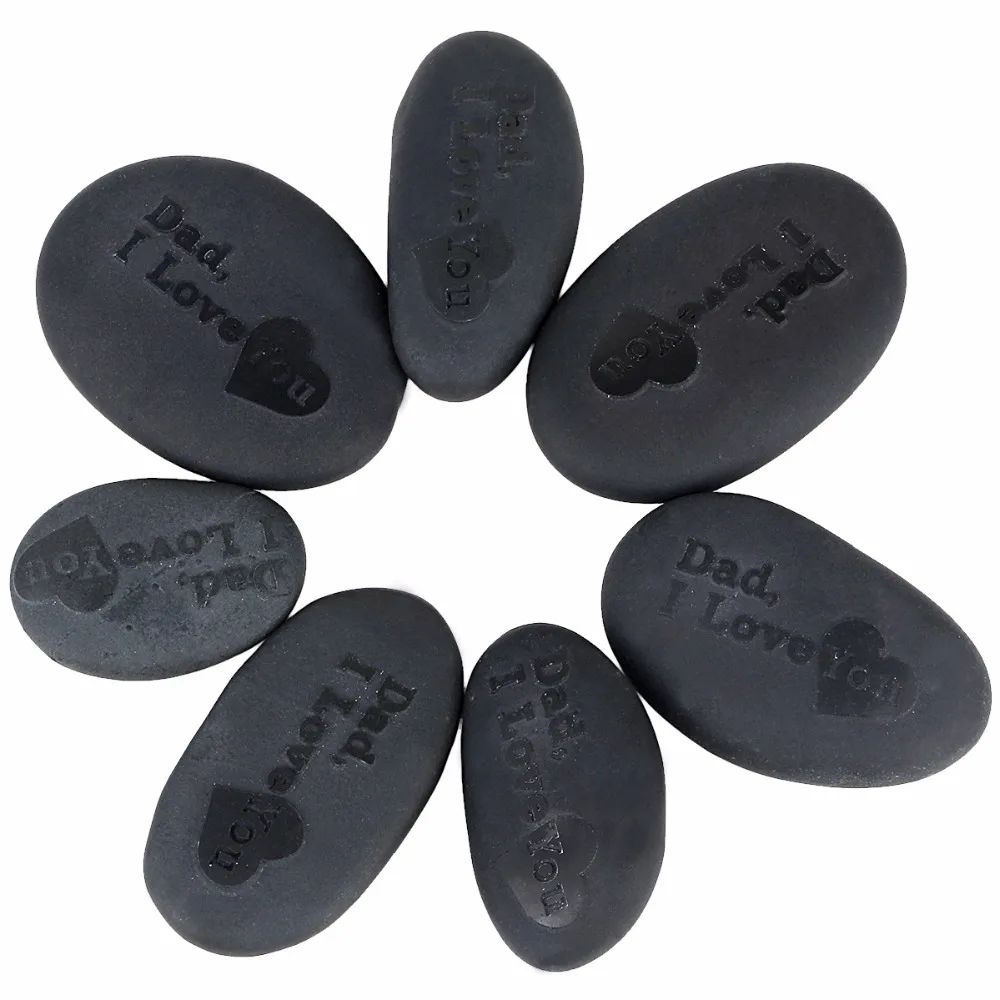 TUMBEELLUWA Engraved Stone Black Stone Polished Stone Tumbled stone Mom/Dad I Love You