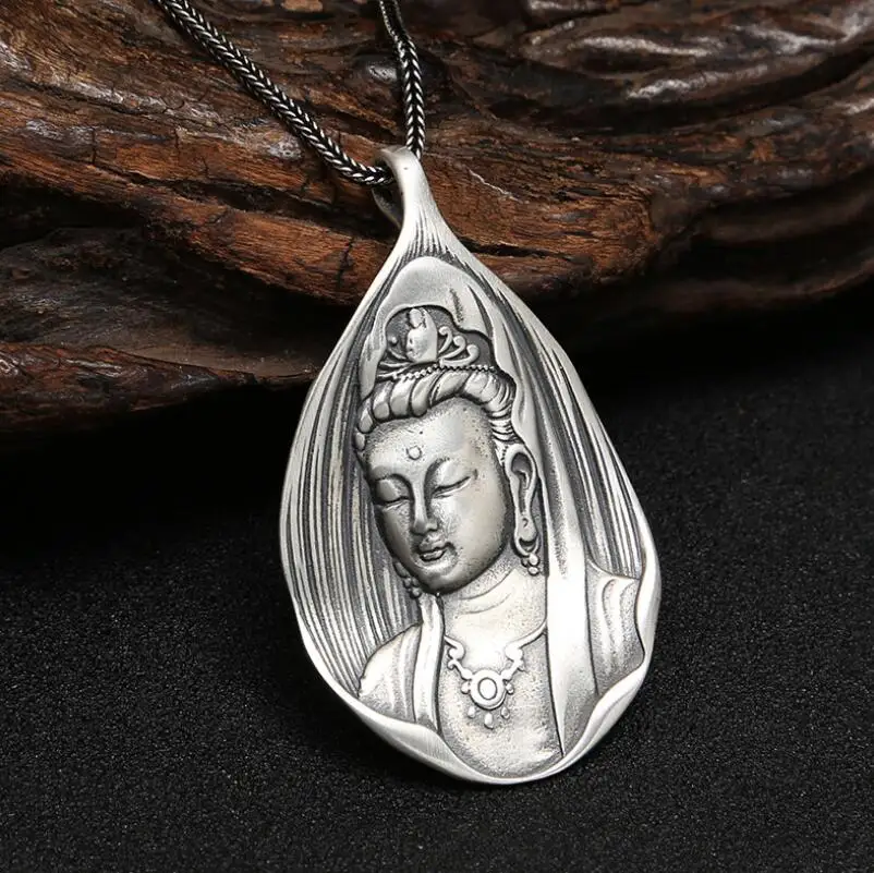 

Unibabe 925 Sterling Silver Religious Jewelry Handmade Vintage Guanyin Buddha Pendant (FGL)