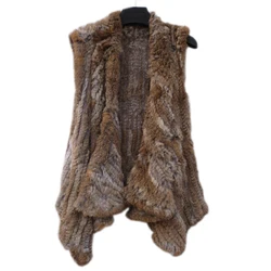 HarppihopReal Rabbit Fur Vest Women Knitted Rabbit Fur Gilet Handmade Knitted Female Trend Fur Vest Nature Waistcoat Export Fur