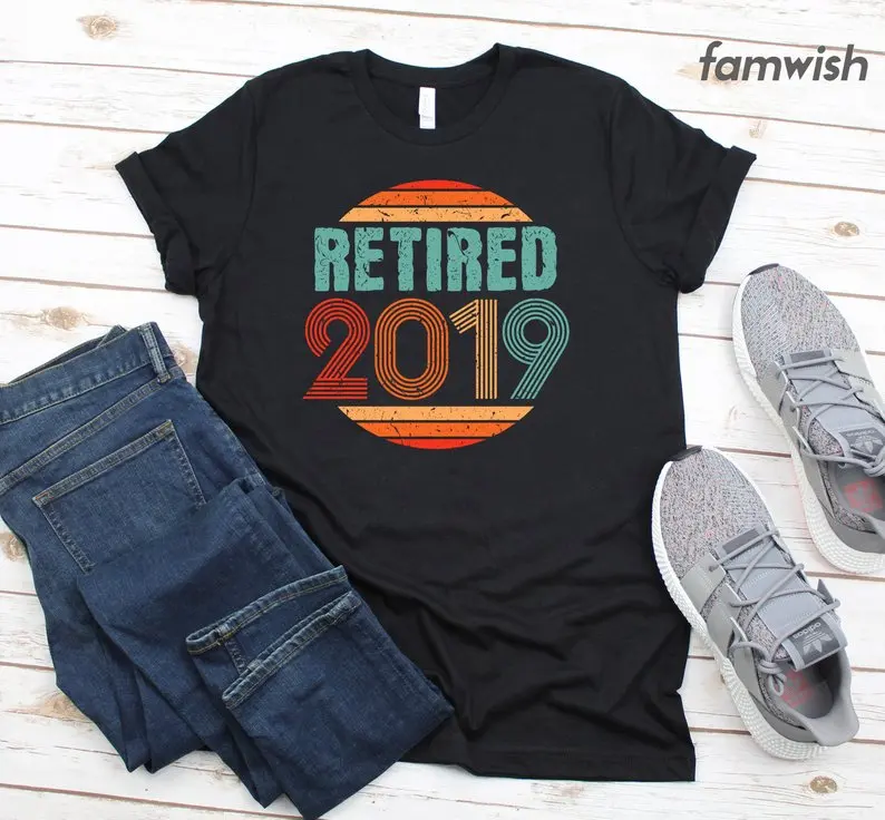 Retired 2019 T-Shirt Vintage Retirement Shir Retired Coworker Gift Goodbye Gift for Colleague Brand Men O-Neck Slim Fit T-Shirt