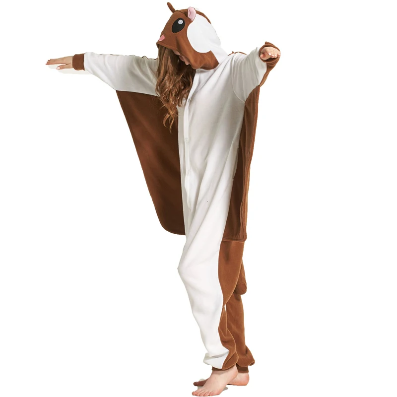 Flying Squirrel Kigurumi Pajamas Animal Bat Mouse Onesie For Adults Women Men Sleepwear Overall One-Piece Full Body Outfits Gift