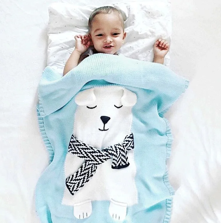 mylb Baby Blanket White bear Animals Pattern Blanket Soft Warm Wool Swaddle Kids Bath Towel Play Mat Infant stroller blankets