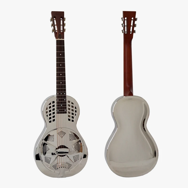 Aiersi-Gloss Chrome Bell Brass Metal Body Resonator Guitar