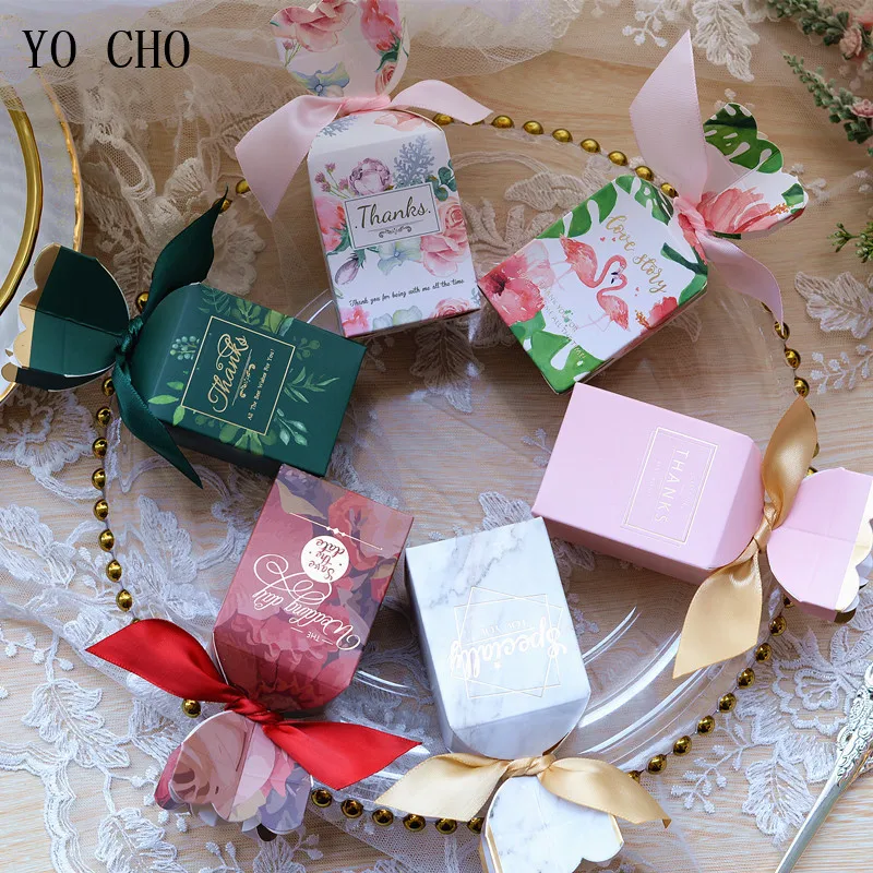 YO CHO-caja de dulces mediana con cabezas de rosas hermosas, paquete de Cajas de Regalo de cinta de favores de boda, bolsas de recuerdo de lujo para fiesta de cumpleaños, 5 uds.