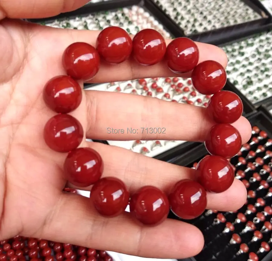 14mm Burnish Nature Sard Gemstone Bangle Mala Bead carnelian Bracelet pray Bless Rosary