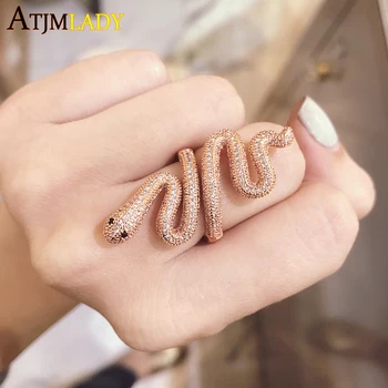 Top Quality Gold Color Cubic Zirconia Crystal Snake Finger Ring Egypt Monaco Women hot fashion Luxury rock Jewelry black eyes cz