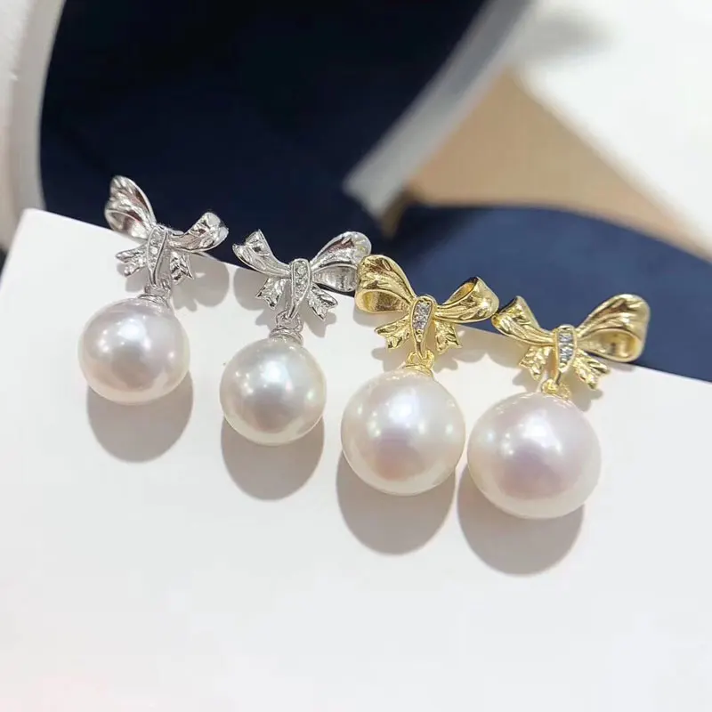 

New Bowknot Design Pearl Earrings Findings Women DIY Pearl Earrings Components S925 Sterling Silver Earrings Jewelry Acc 3Pairs