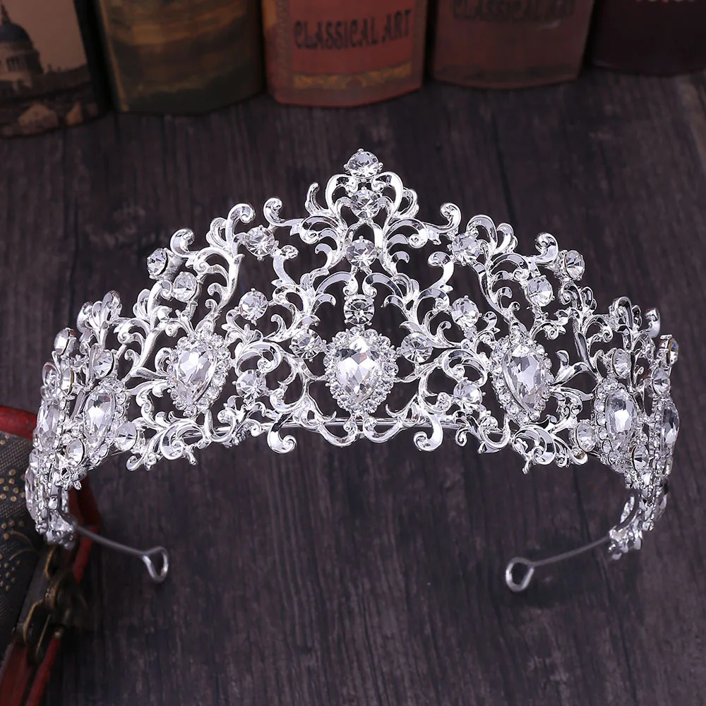 KMVEXO Forest Leaf Crystal Tiara Brides Crown Gold Color Bridal Jewelry Green Crowns Queen Diadem Wedding Hair Accessories