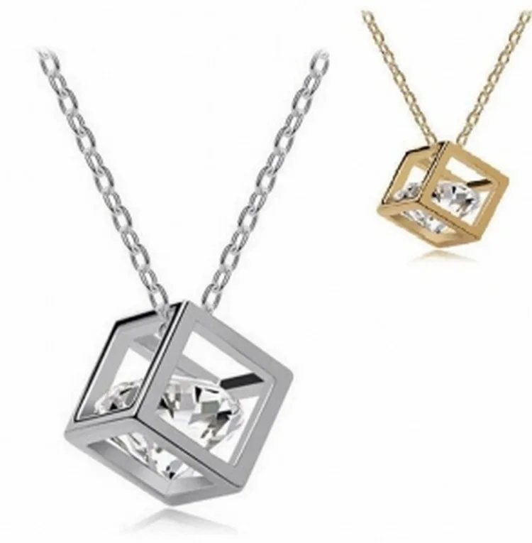 New Fashion Necklace Bijoux Link Choker Chain Statement Necklace Shining Charm Square Crystal Necklaces & Pendants For Women