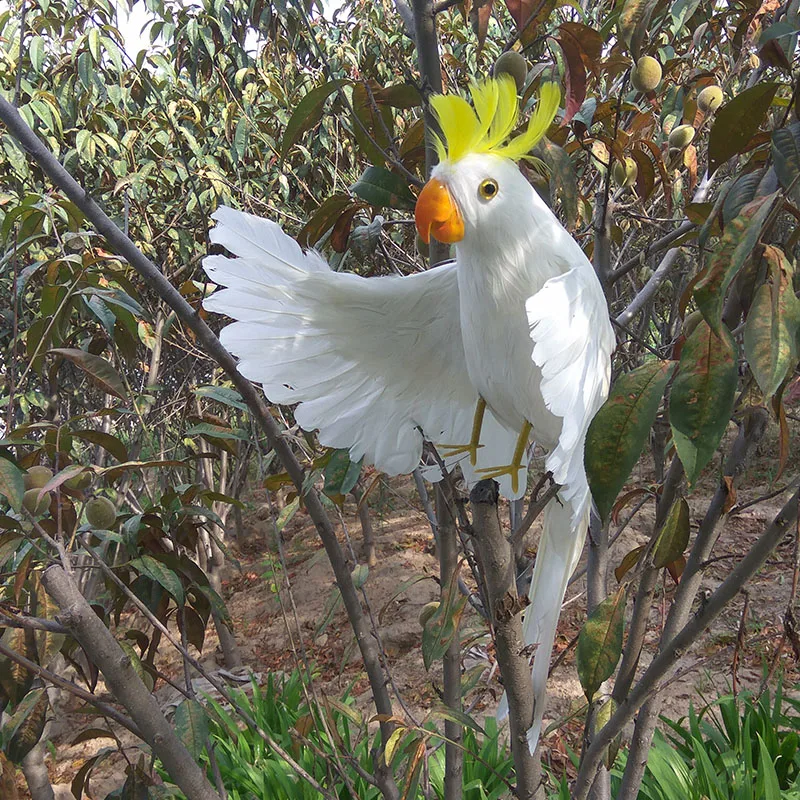 

large 45cm white feathers parrot cockatoo bird hello" pose parrot model,home garden decoration gift s1912