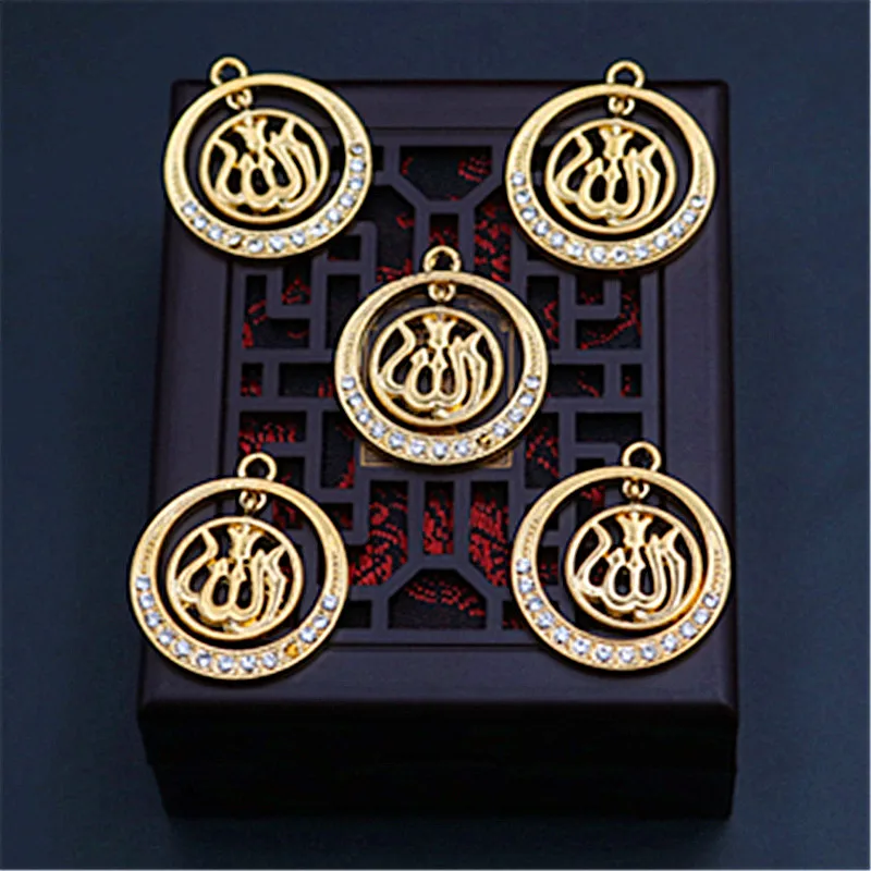 8pcs Gold-Plated Islam Allah Glamour Metal Pendant DIY Charm Muslim Jewelry Crafts Making 30mm A270