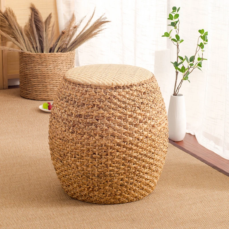 Home Collection Rattan mały taboret podnóżek otomana nowoczesny okrągły stołek do salonu Den sypialnia krzesło rattanowe nowoczesność