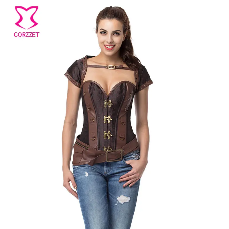 

Brown Vintage Gothic Corset Steampunk Clothing Women Plus Size Corsets And Bustiers 6XL Waist Trainer Steel Bone Corselet Corpet