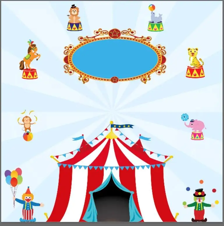 

8x8FT Carnival Magical Circus Tent Clown Animals Crown Custom Backgrounds Photo Studio Backdrops Vinyl 240cm x 240cm