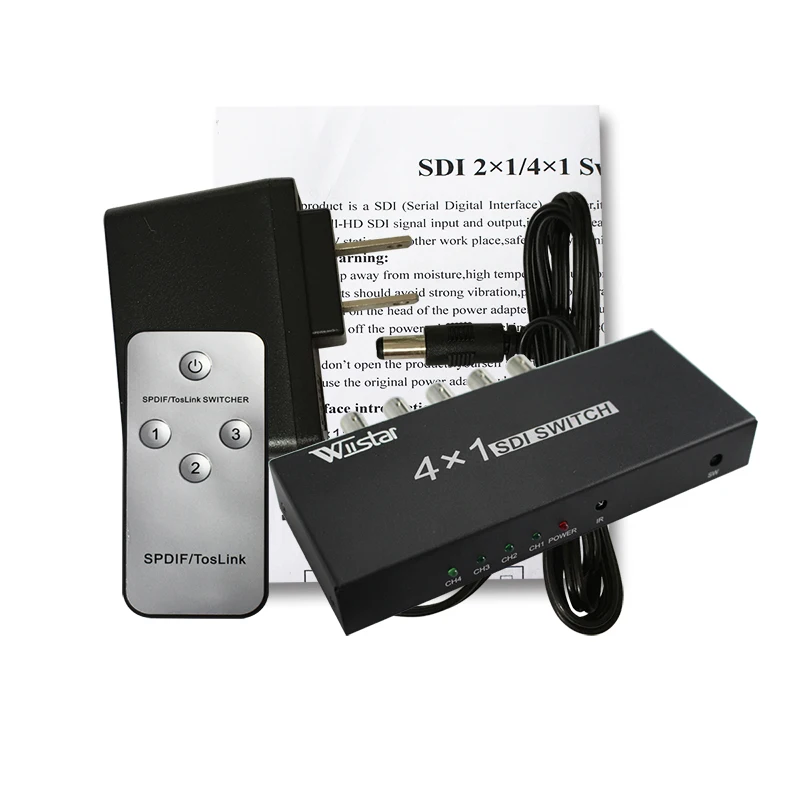 Wiistar SDI Switcher 4x1 SDI Video 4 In 1 Out Switch Extender 4 To 1 Converter for 3G HD SD Monitor Security Camera CCTV