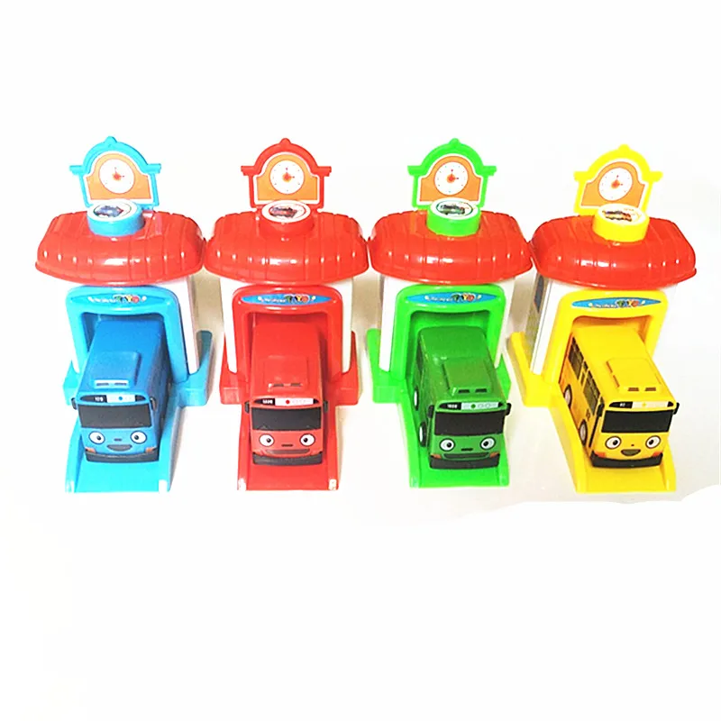 4pcs/set ko Toy the little bus Parking car garage toy mini plastic pull back Tayo Gani Lani Rogi bus model