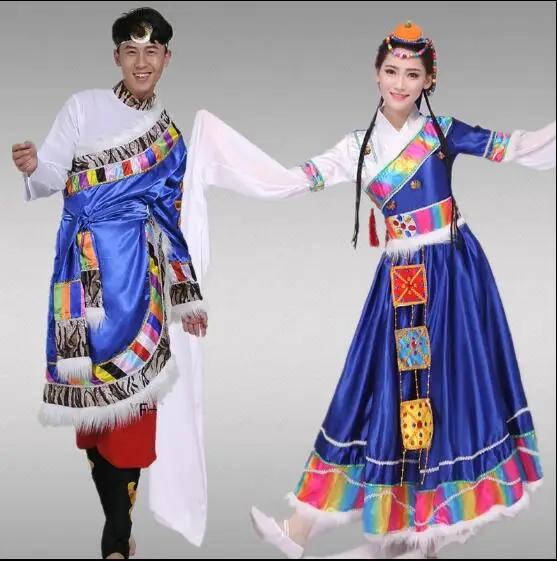 Chinese Tibetan Dance clothes Men Women Long sleeve Xizang Stage Classical Perform