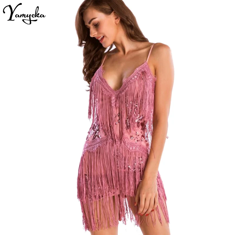 Sexy vintage black tassel sequin summer dress women backless club party dresses 2025 woman evening prom short dresses vestidos