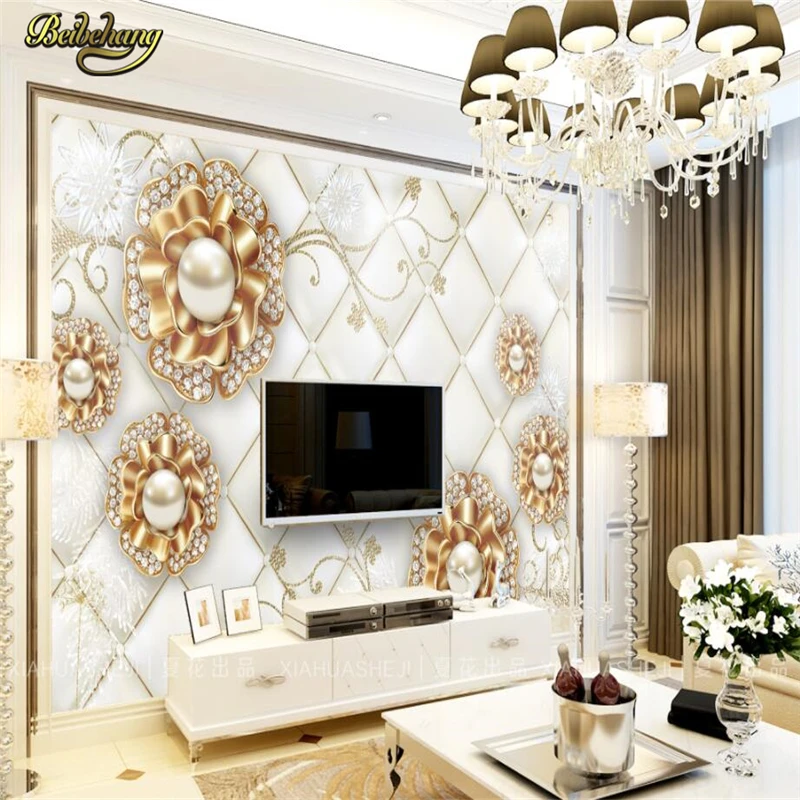 

beibehang Soft package luxury gold diamond flower jewelry papel de parede 3D Murals Photo Wallpaper Living Room Hotel wall paper