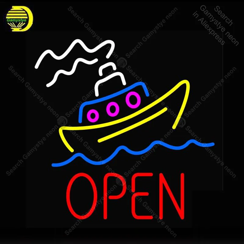 

Neon Sign for Open With Boat Neon Bulb sign handcraft Signboard Hotel Dropshipping Neon light sign Light up wall Beer Bar Lamps