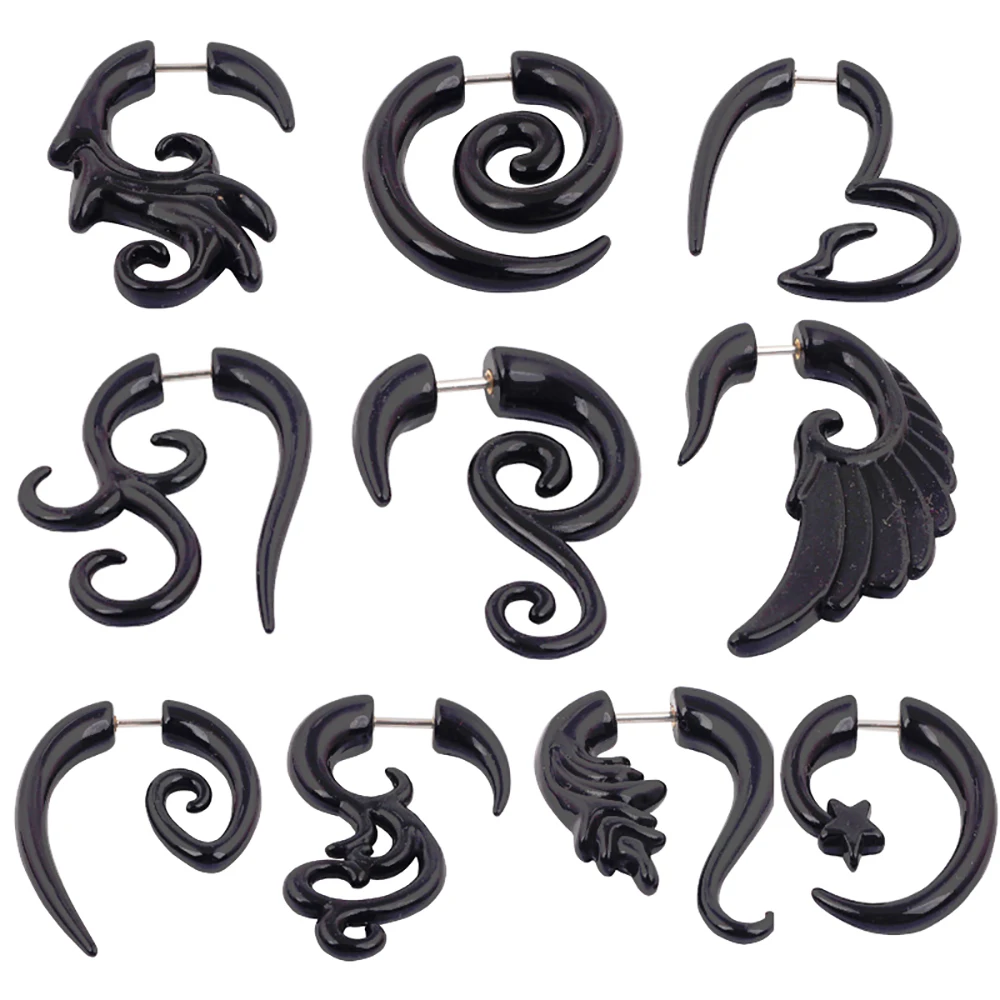 JUNLOWPY Fake Gauges Acrylic Ear Tapers Fake Plugs Stretcher Body Piercing Jewelry Tragus Cartilage Earring Mix 10 Styles 100pcs