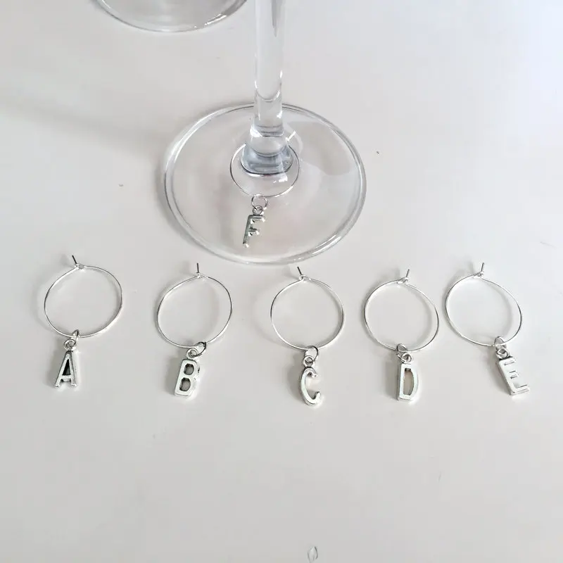 Alphabet Wine charms New Fashion Design 6PCS Wine Glass Charms Rings Marker Christmas Party Bar Table Decorations