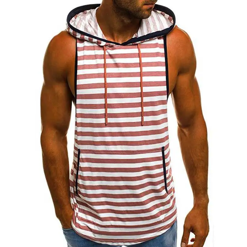 2025 Summer New Fashion Sleeveless Tee Shirt Casual Vest Tops Hooded Tank Top Men Tanktop Bodybuilding Fitness Clothing