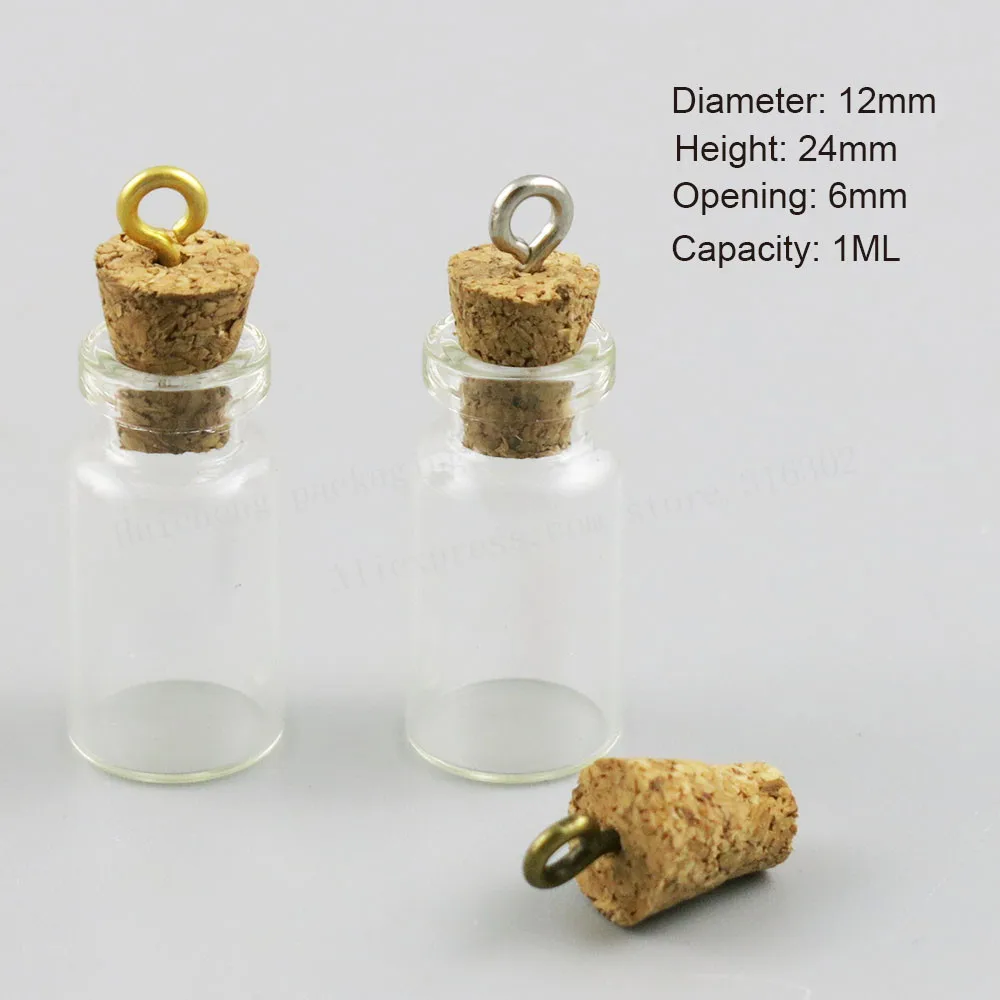 50 x Small Mini Cute 1ML Charm Glass Bottle with Cork used as DIY Wishing Glass Vial Pendant Samples Vials