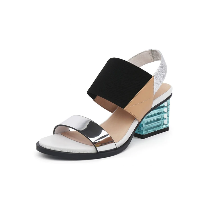 Women Sandals Summer Mixed Color Basic Sandals Women Transparent Square Heel Female High Heels Shoes Women HL030 MUYISEXI