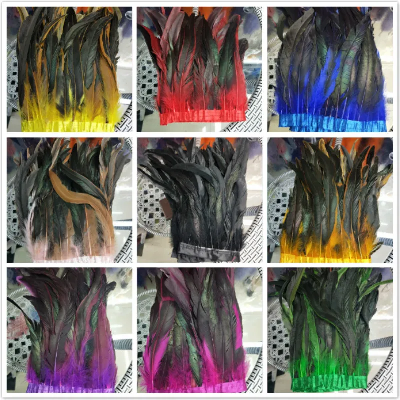 1 Meter 25-30cm Chicken Cock Feathers Trim Cloth Sideband Chicken Rooster Tail Feather Trims Party Clothing Wedding Decoration